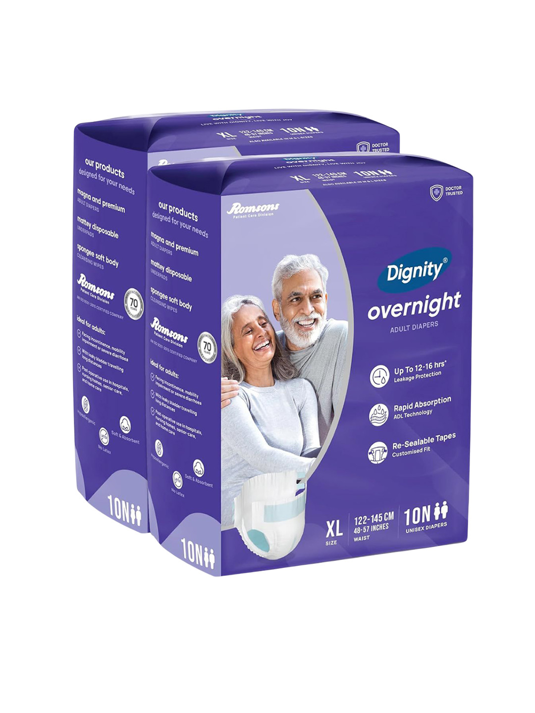 Dignity Set Of 2  Overnight Tape Style Adult Diapers- XL- 10 Pcs Each