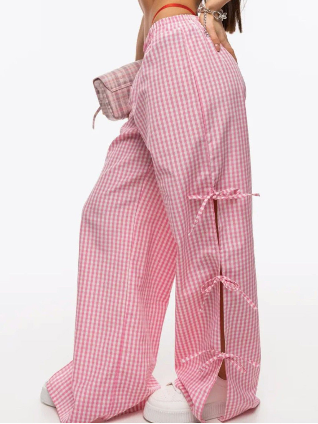 Bella Babe by SK Women Checked Wide-Leg Mid-Rise Pure Cotton Trouser