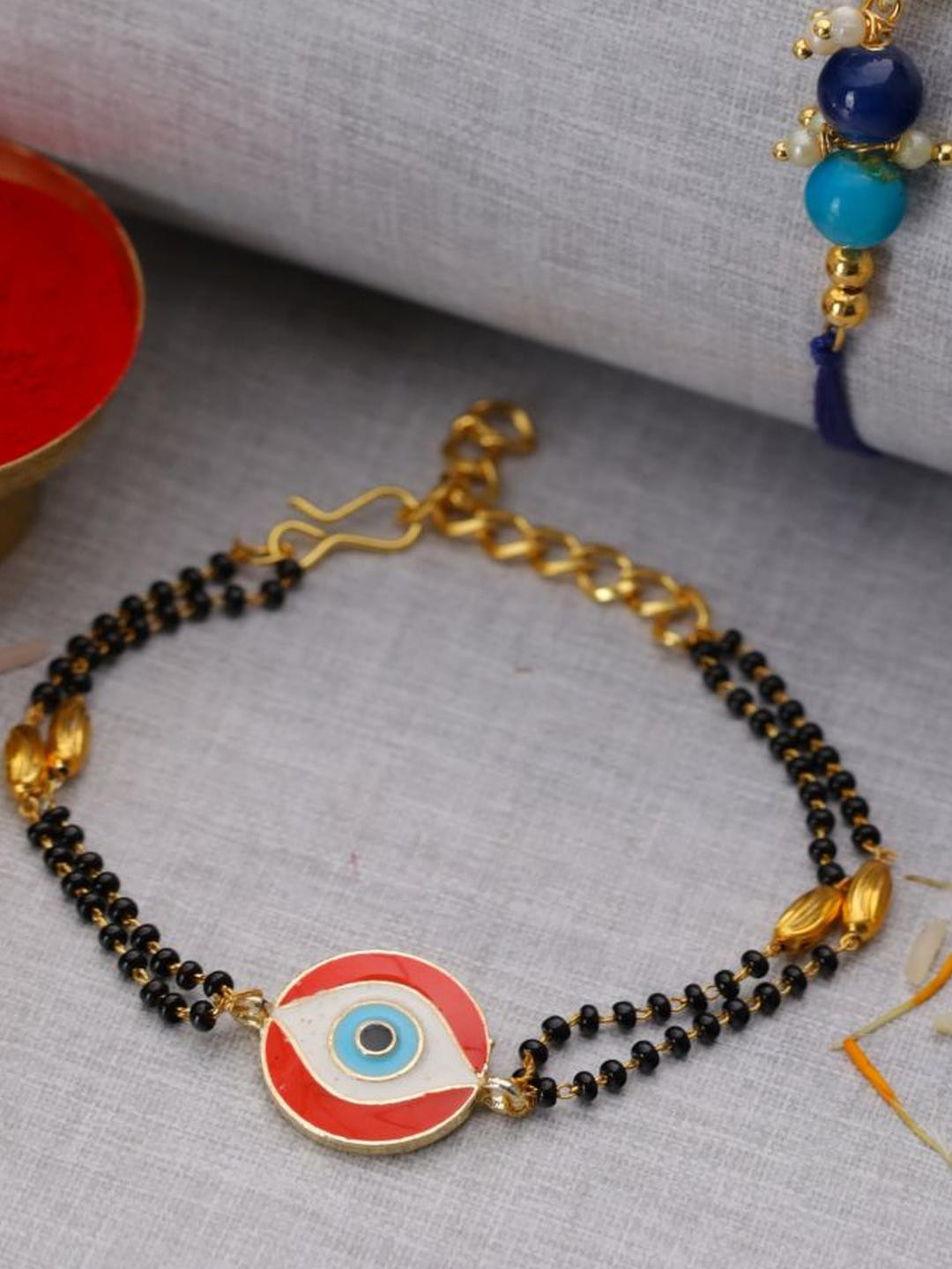 Anouk Set of 2 Red Round Shaped Evil Eye Bhaiya Bhabhi Rakhi