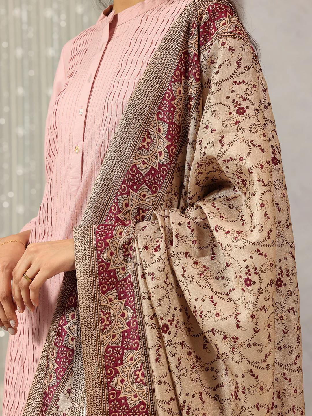 Lakshita Women Maroon Printed Silk Viscose Rayon Dupatta