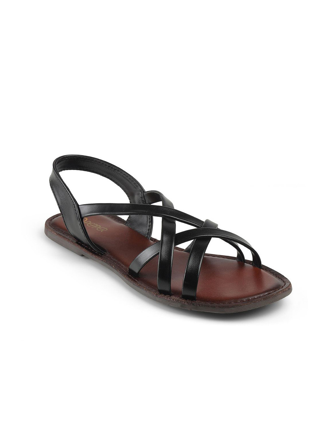 PEPPER Women Solid Leather Strappy Casual Open Toe Flats with Backstrap