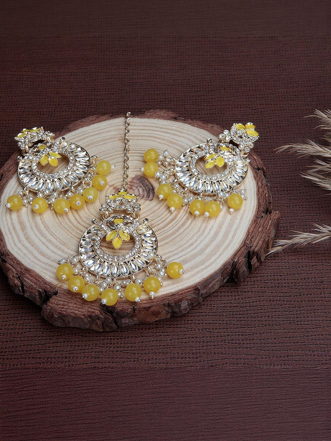 KATELYN PRODUCTS  Women Pretty Flower Design Gold Plated Earring and Maang Tikka For Women