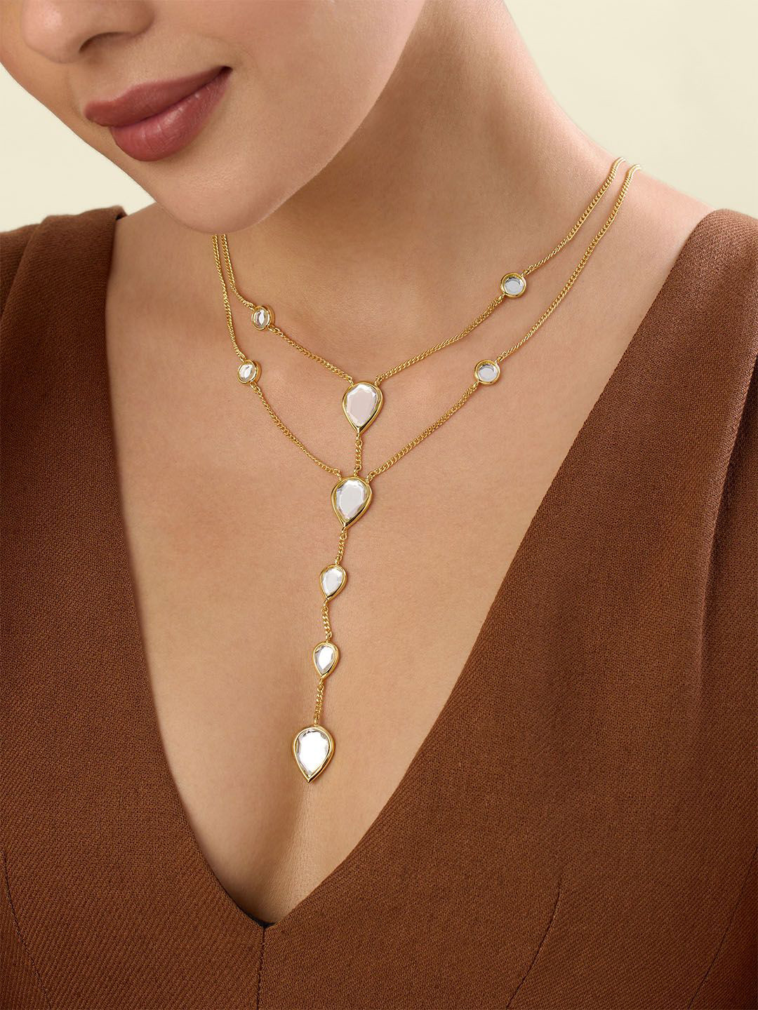 Isharya 18Kt Gold-Plated Artificial Stones Studded Mirror Necklace