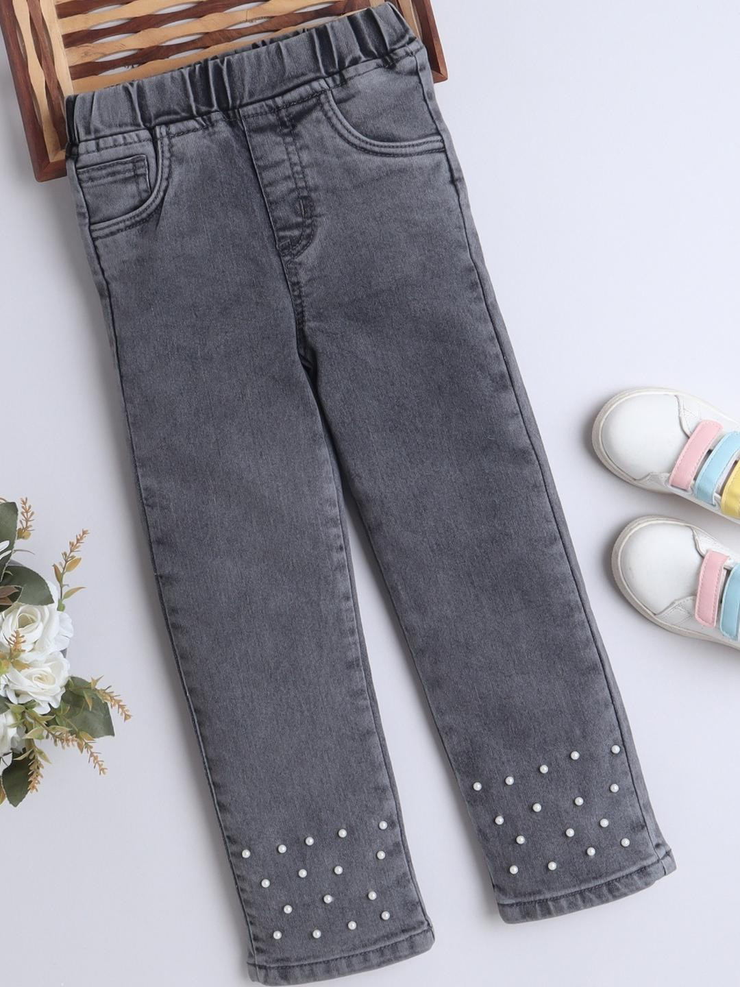 BRIGHT STARS KIDSWEAR Girls Regular Fit Mid-Rise Embellished Jeans