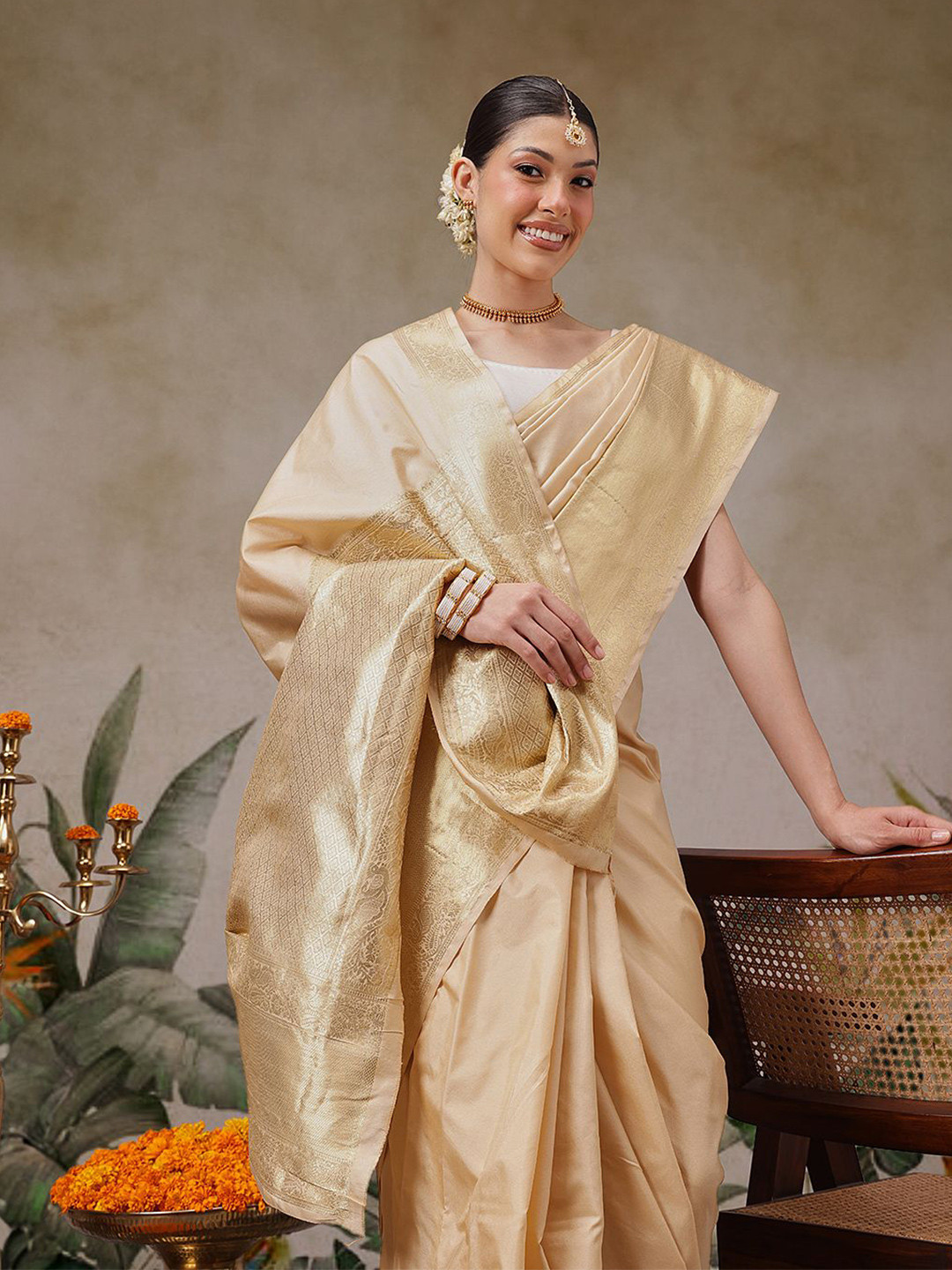 Silk Land Zari Border Kasavu Saree with Unstitched Blouse Piece