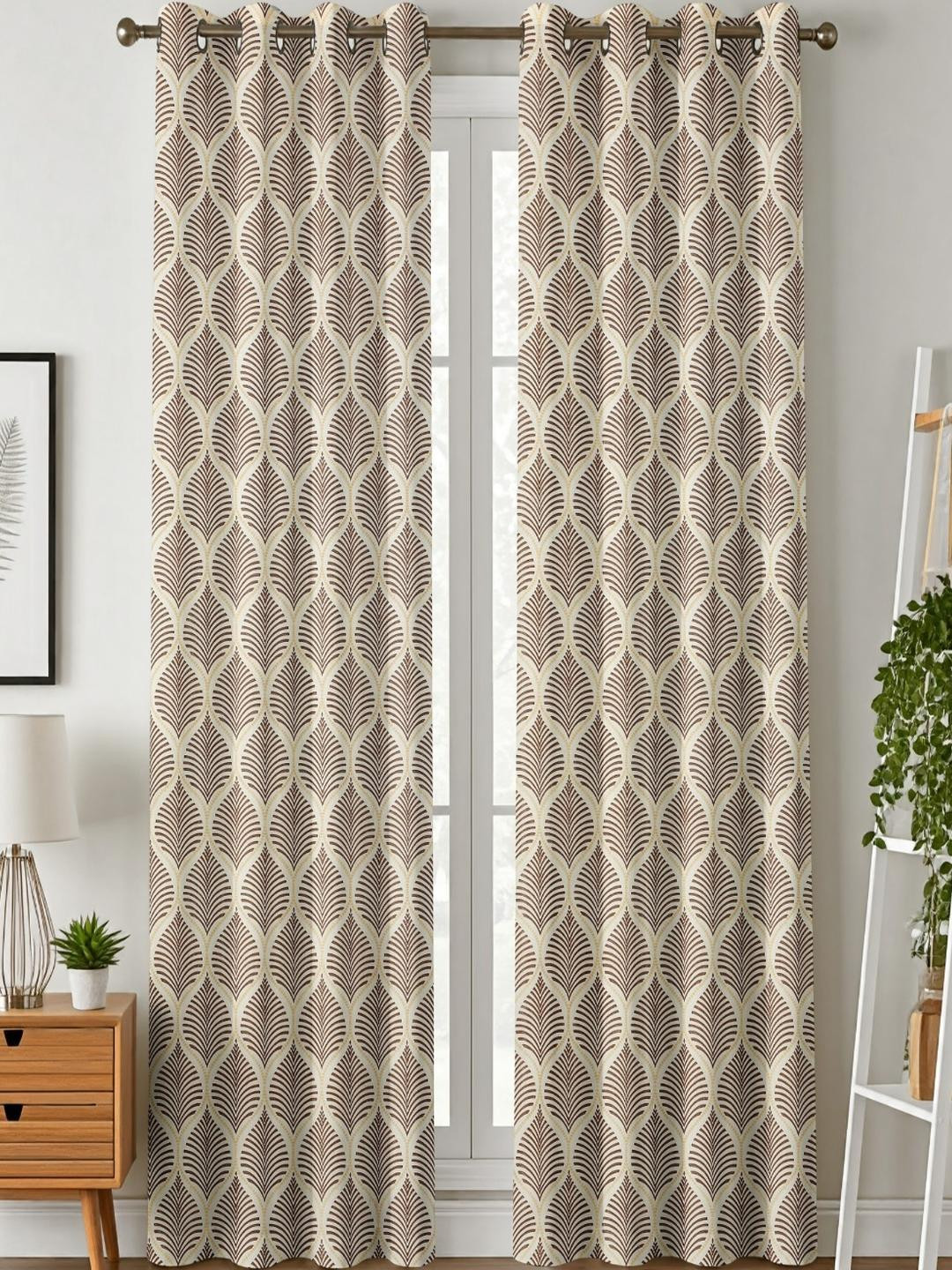 AADI TRADERS Brown Set of 2 Ripple Fold Adjustable Window Curtains and Sheers