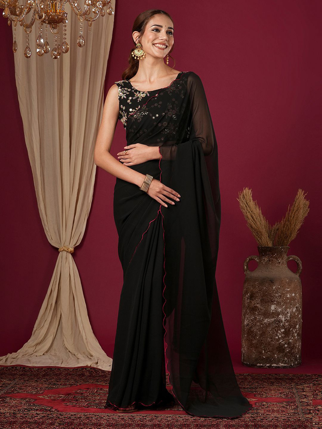 all about you Scallop Saree With Blouse Piece