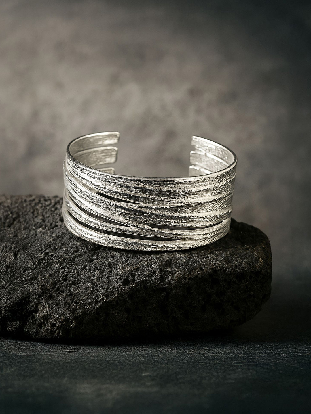 Accessorize Silver Texture Layered Cuff Bracelet