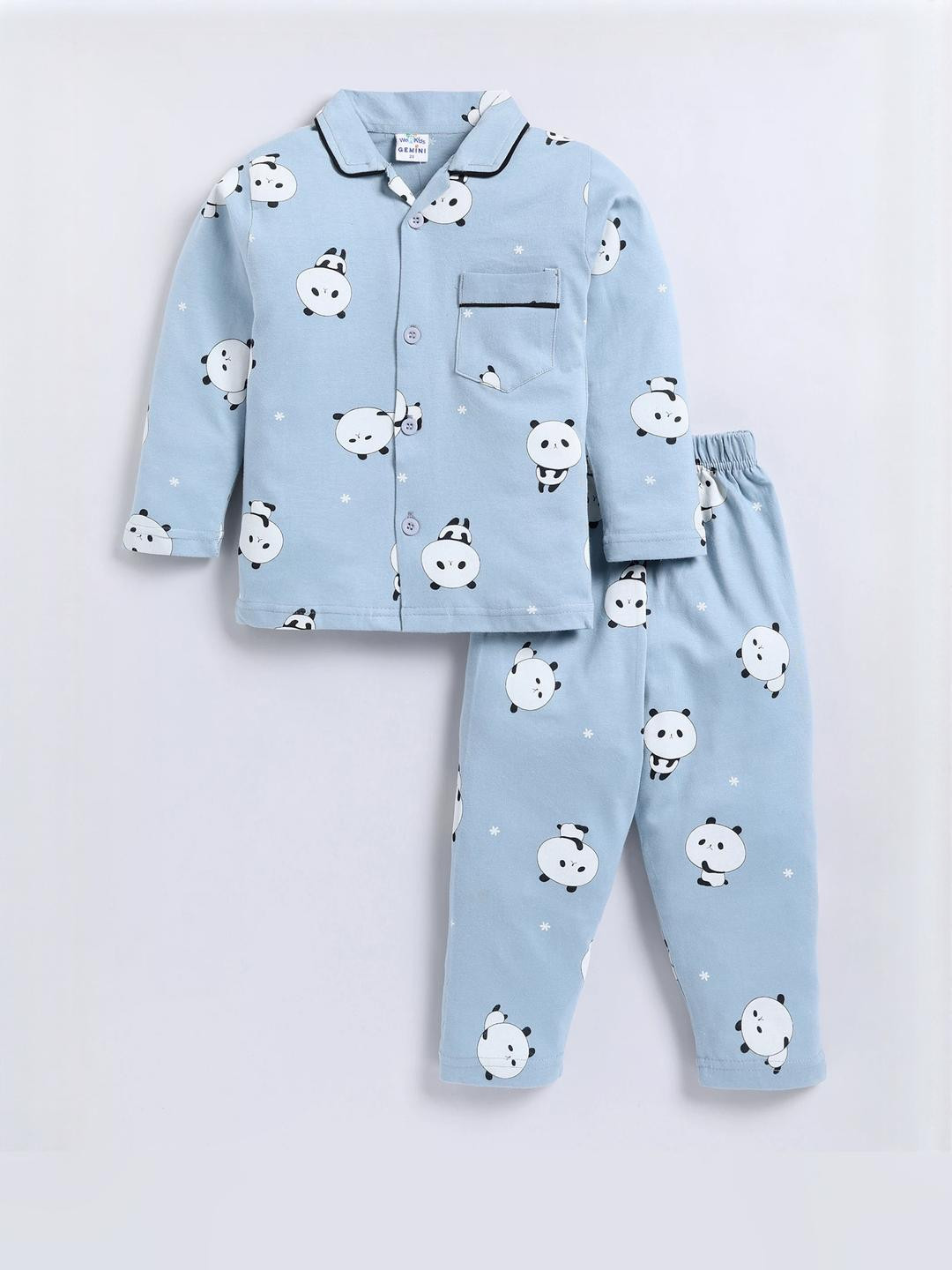 GEMINI Kids Blue Cotton Printed Night suit