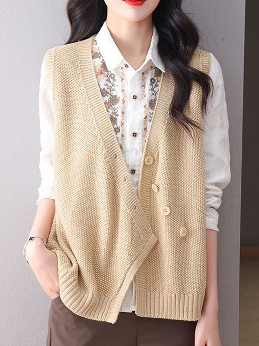 StyleCast Women Sleeveless Cashmere Self Design Cardigan Sweaters