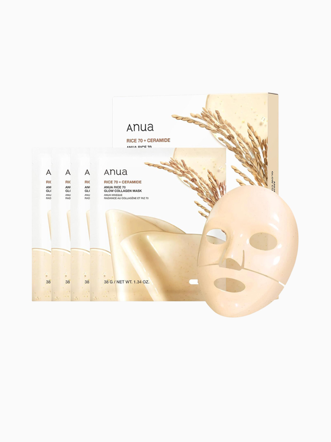 Anua Set Of 4 Rice 70 Glow Collagen Mask - 38 g Each