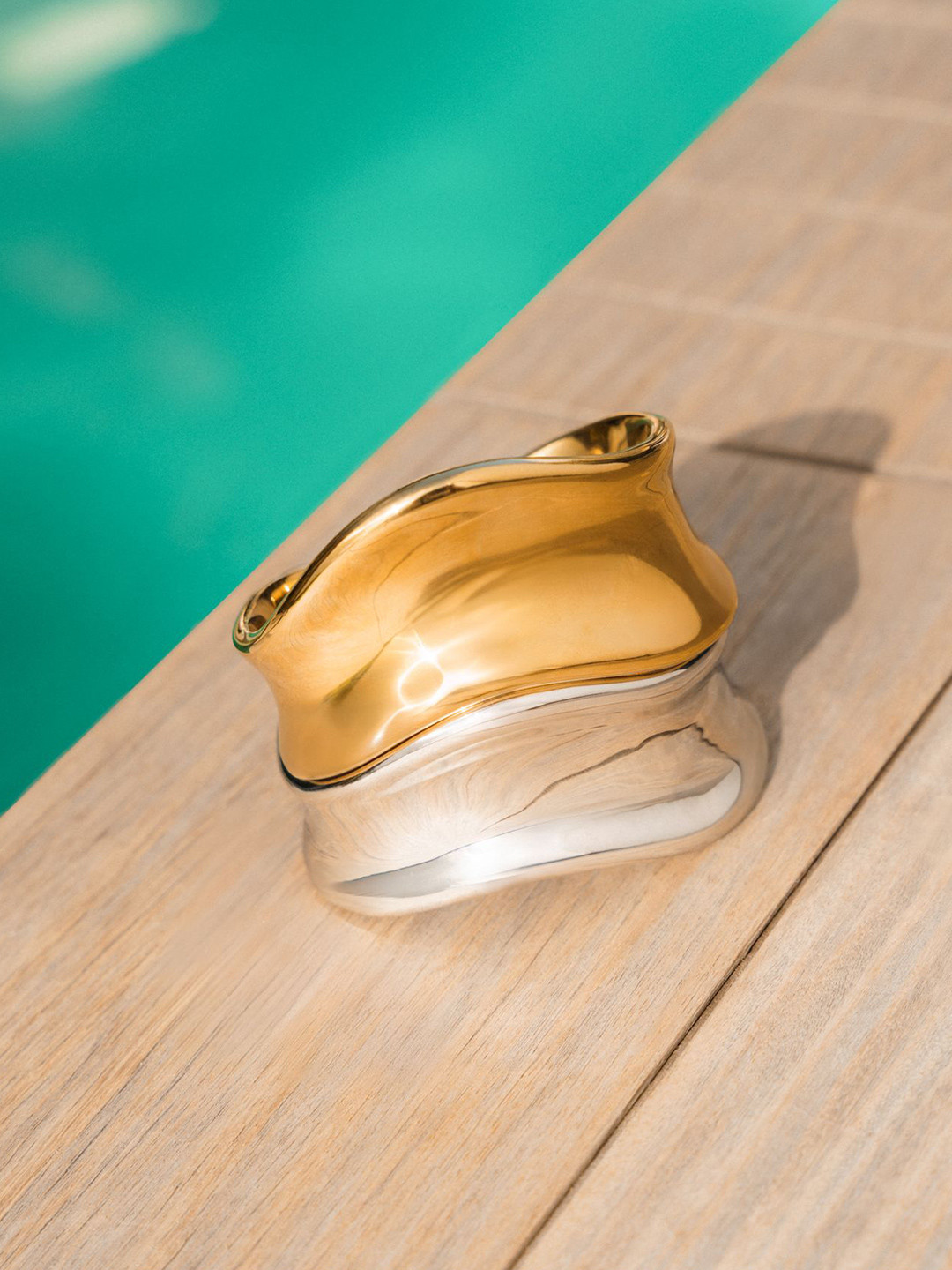 Accessorize Stainless Steel 14k Gold-Plated Molten Cuff Bracelet