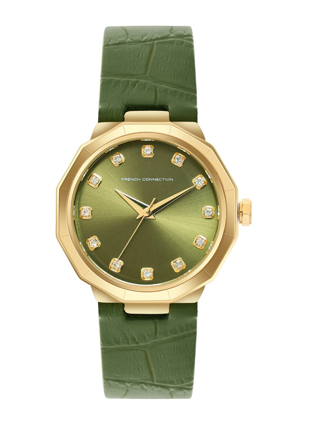 French Connection Elisette Women Embellished Dial & Leather Straps Analogue Watch FCT2NL