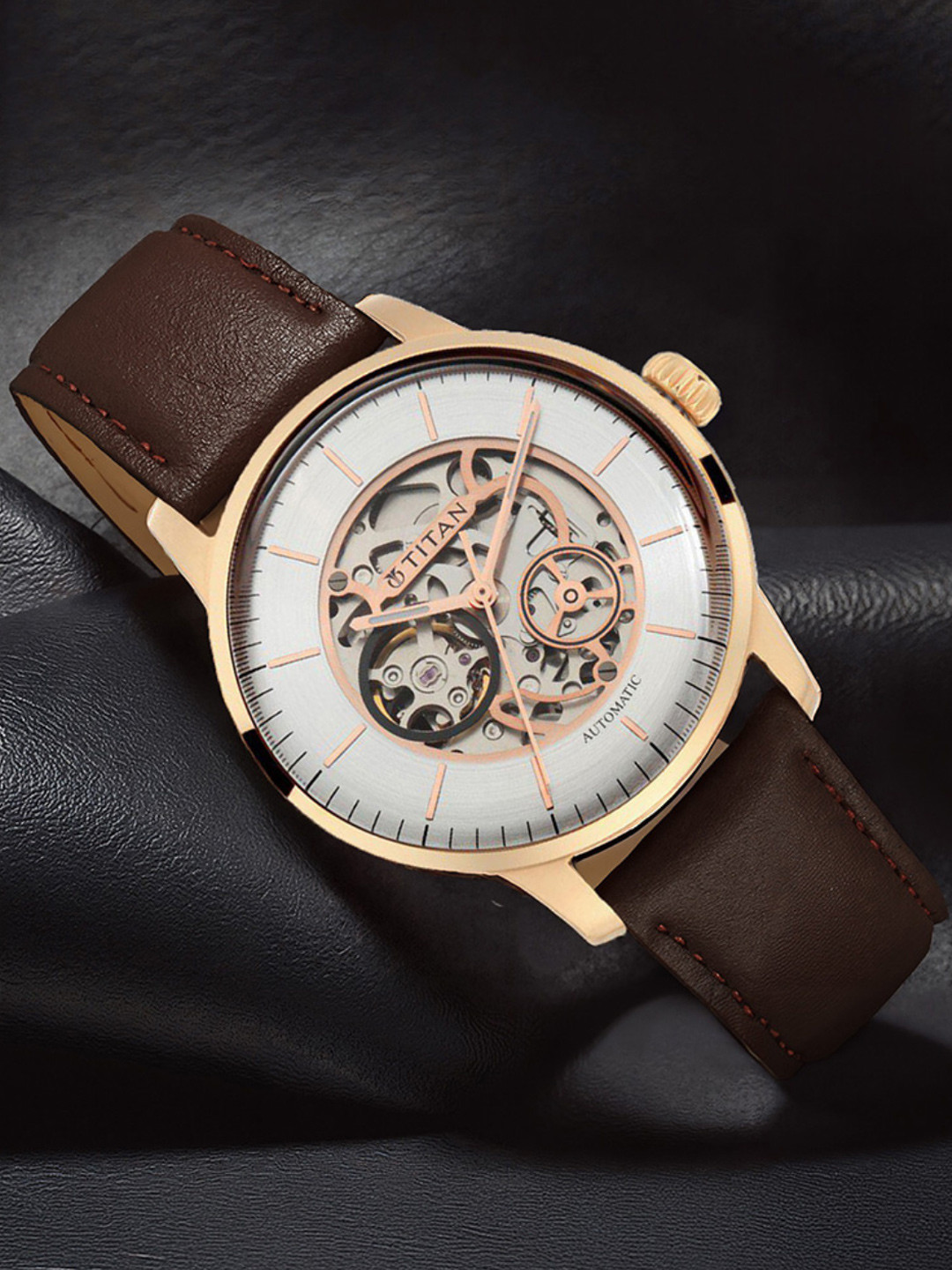 Titan Men Patterned Dial & Leather Straps Analogue Watch NR90110WL03