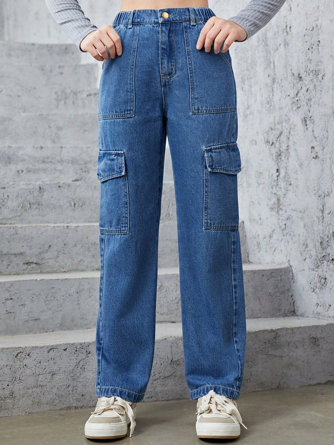 NUCOUTHS Women Jean Regular Fit High-Rise Stretchable Cargos Jeans