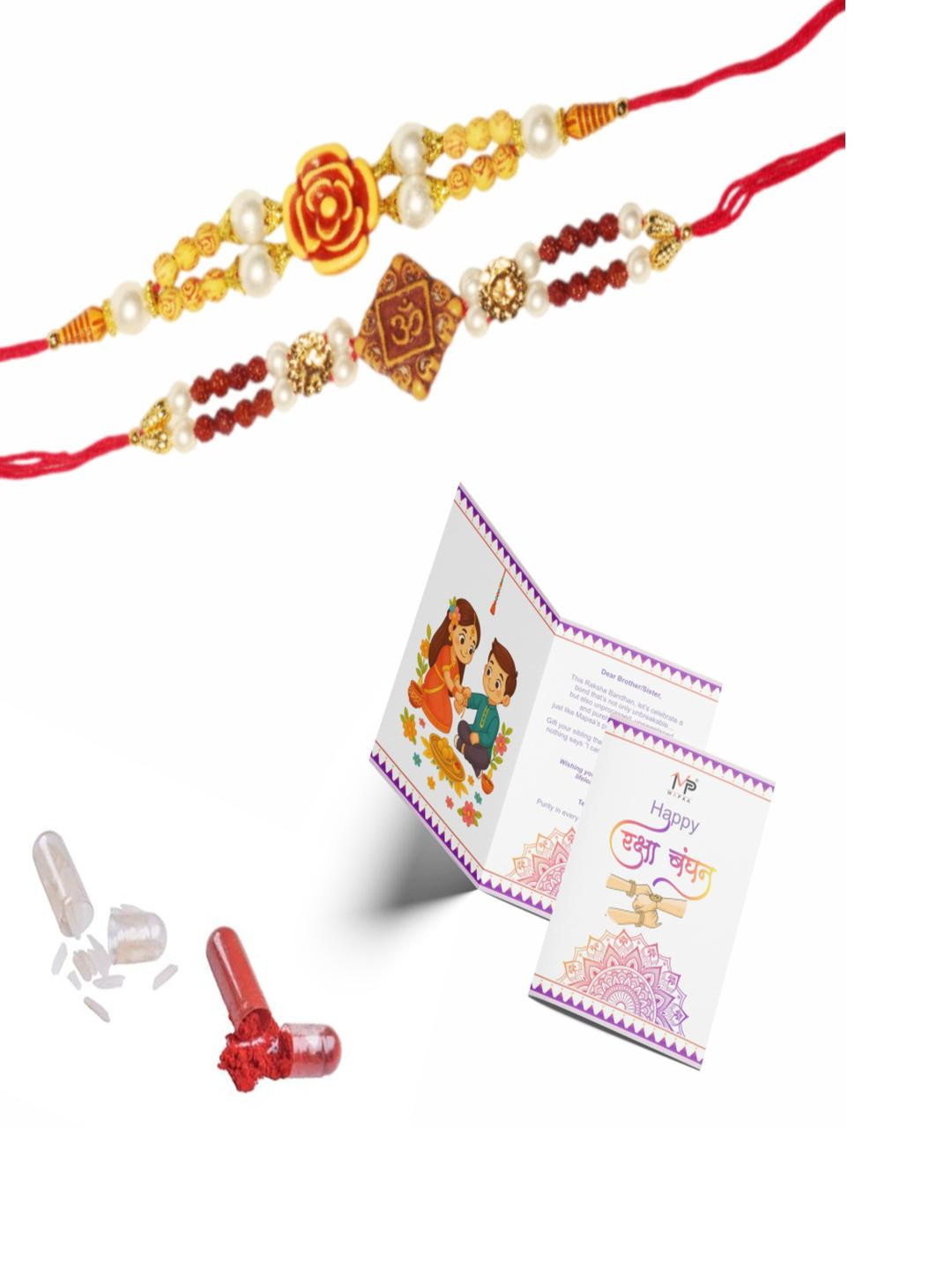 MAPAA Set of 2 Rakhi With Greeting Cards & Roli Chawal