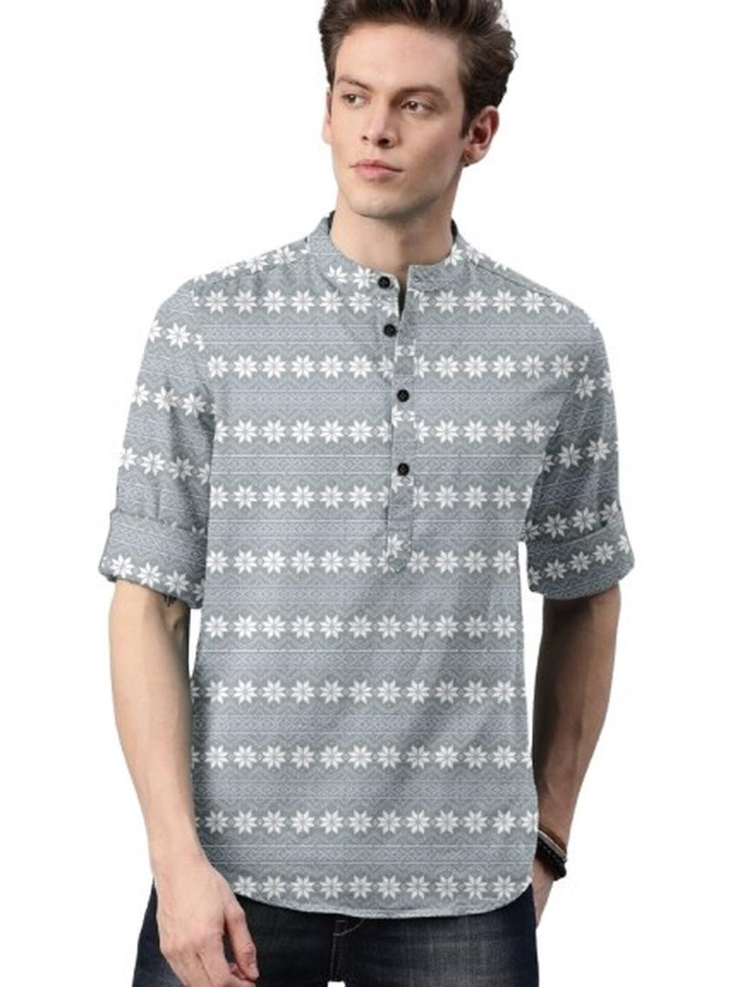 ISUEL FAB Men Grey Cotton Shirts