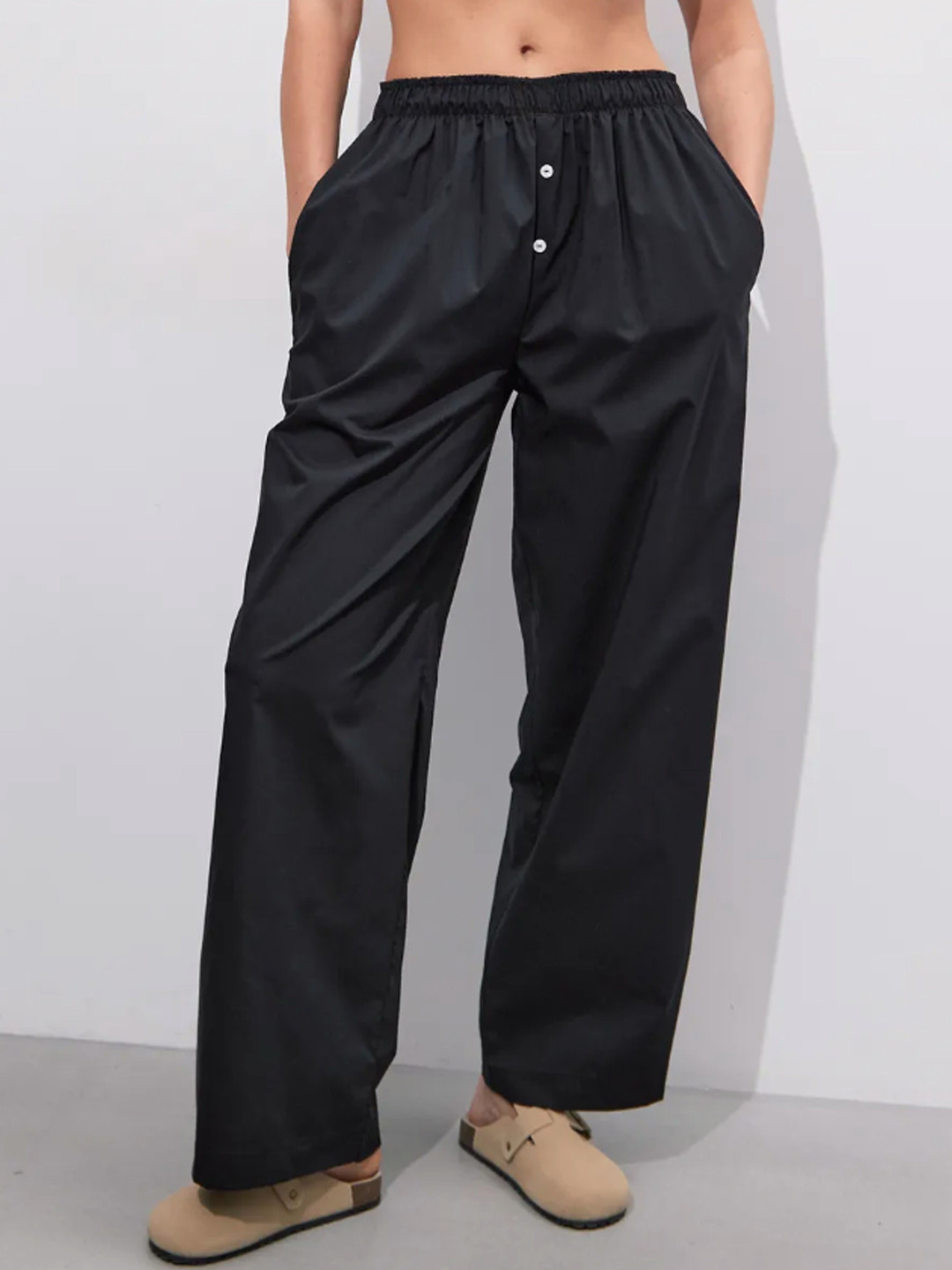 Bella Babe by SK Women Mid-Rise Pure Poplin Cotton Wide Leg Regular Trouser