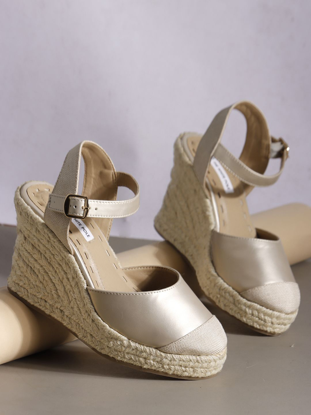 THE WHITE POLE Wedge Heel Sandals with Buckles