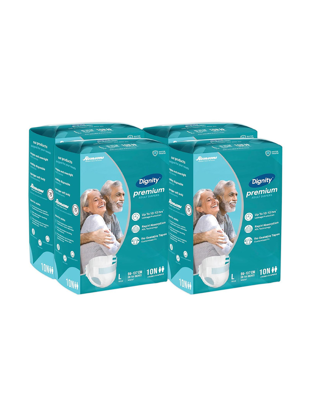 Dignity Adult Set Of 4 Premium Tape Style Diapers -L - 40-Pcs