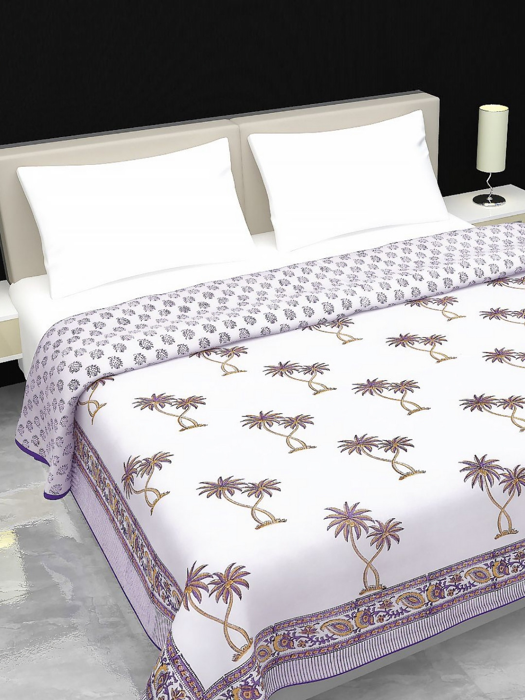 Jaipur Dohar Orange & Purple Floral Printed AC Room 150 GSM Pure Cotton Double Bed Dohar
