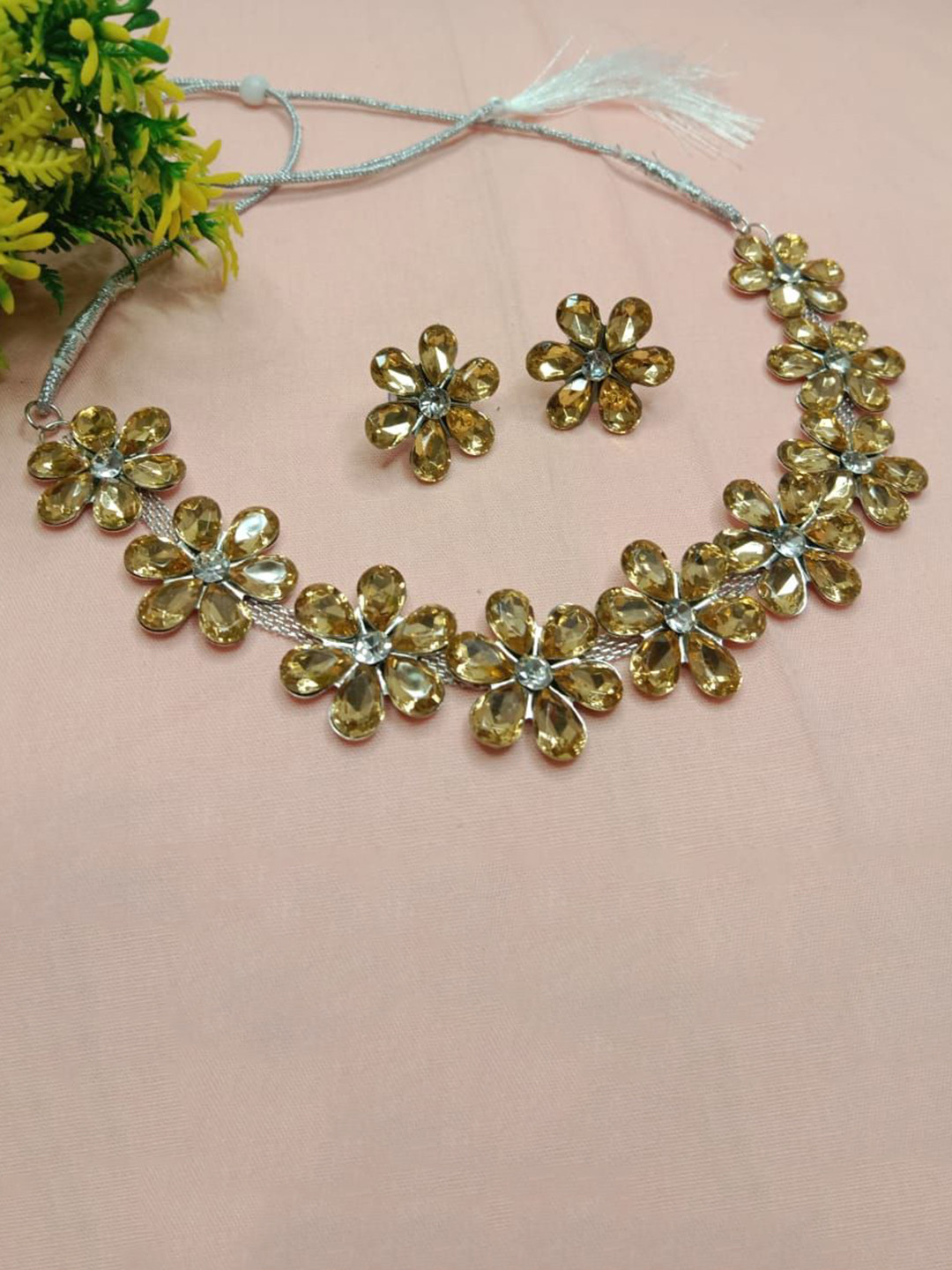 AL ADAM FASHION Silver-Plated Stones Studded Jewellery Set