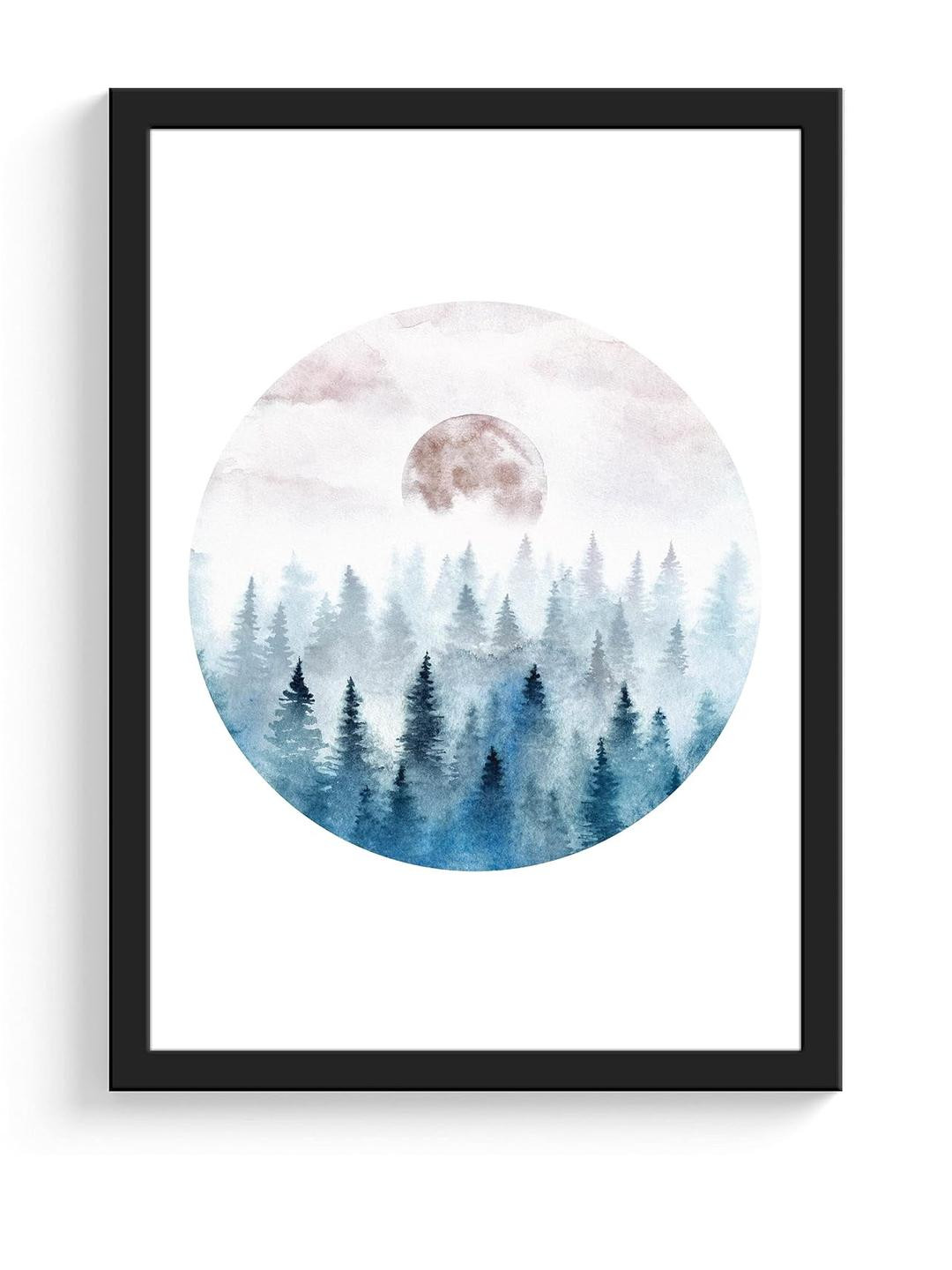 TAGVE Blue Sky Forest With Black Frame Canvas Paintings