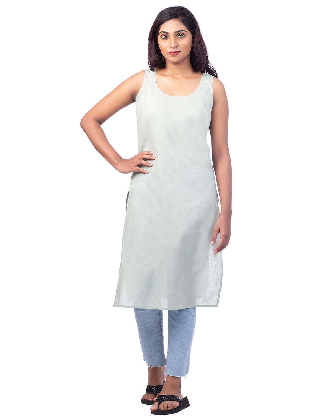 Happy Bunny Pack of 2 Women White & Pista Cotton Knee Long Inner Slip for Kurti