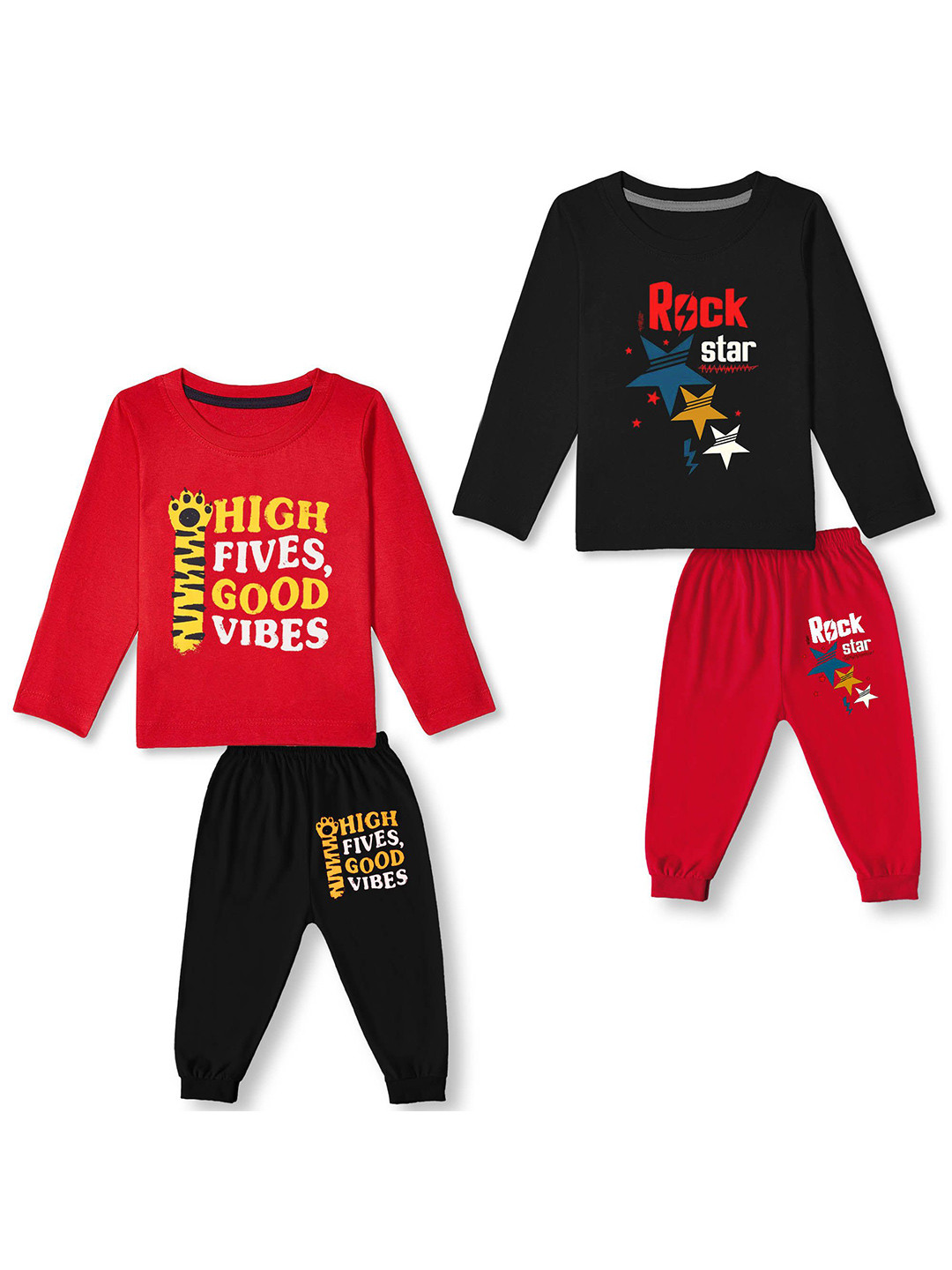 YK Kids Pack Of 2 Graphic Printed Long Sleeves T-shirts With Joggers