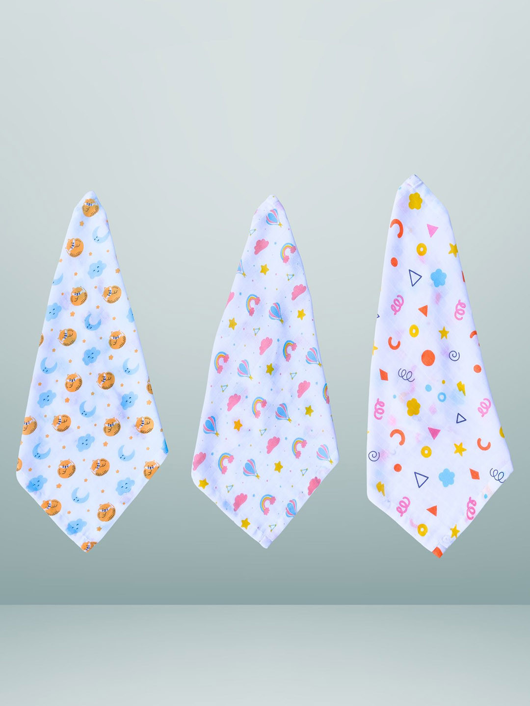 BAESD Kids Set Of 3 Printed Organic Muslin Cotton Baby Wash Cloths