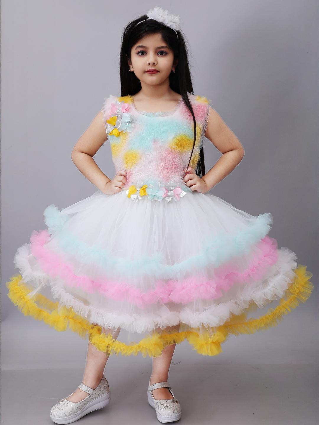 sms dressses Girls Multi Colored Sleeveless Net Dress