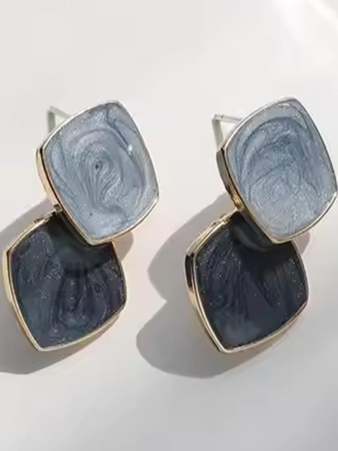 Rovlina  Alloy Blue Square Studs Earrings