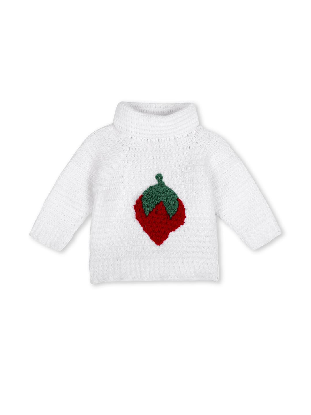 Star Lath Unisex Kids White Turtle Neck Solid Long Sleeves Woollen Sweater Vest