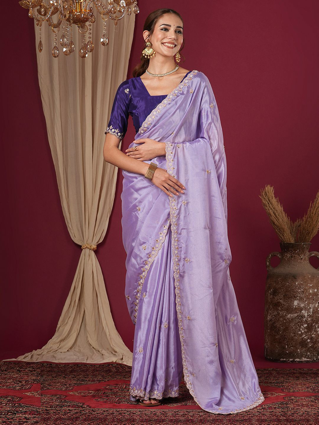 all about you Embroidered Beads and Stones Pure Chiffon Saree