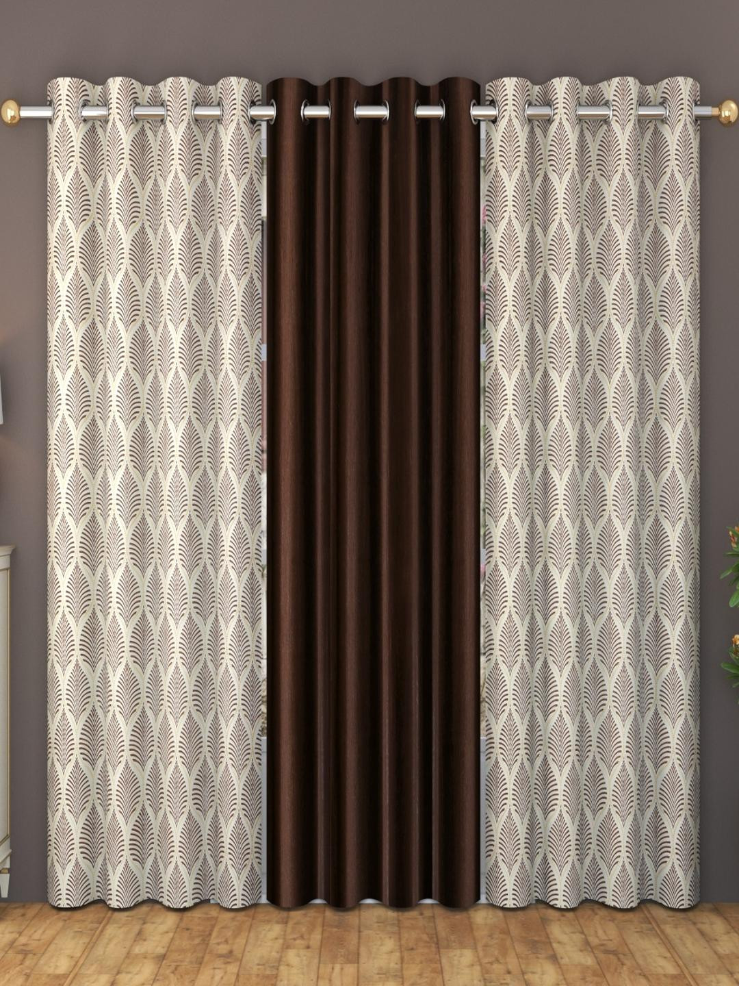 AADI TRADERS Brown Set of 3 Leaf Print Door Curtain