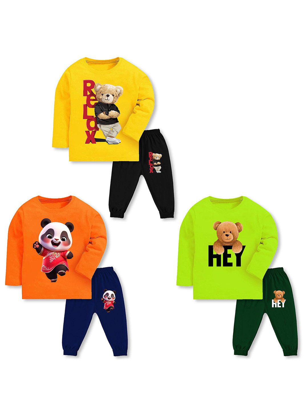 YK Kids Pack Of 3 Graphic Printed Long Sleeves T-shirt With Joggers