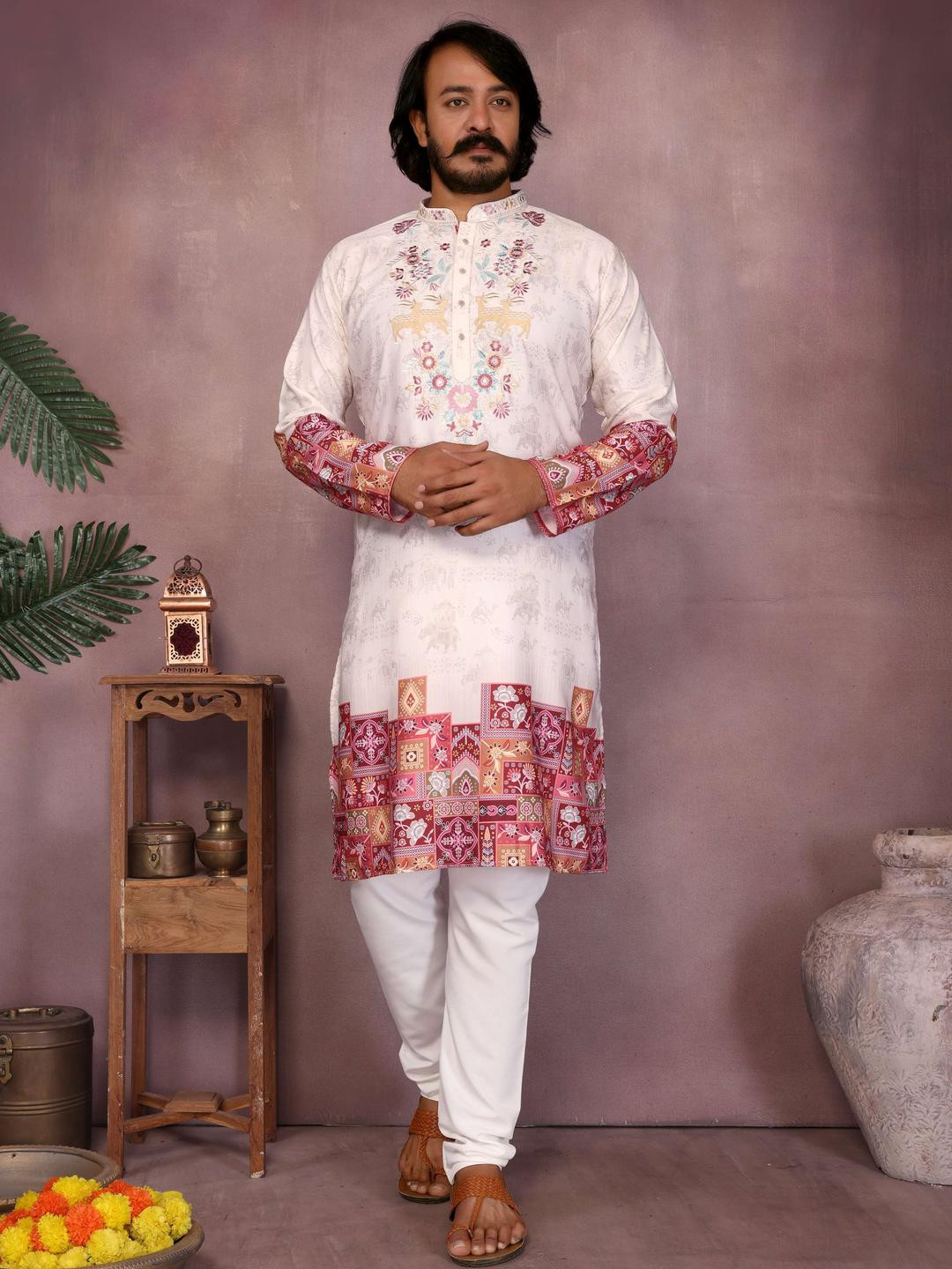 DVILLA Men White Cotton Kurtas