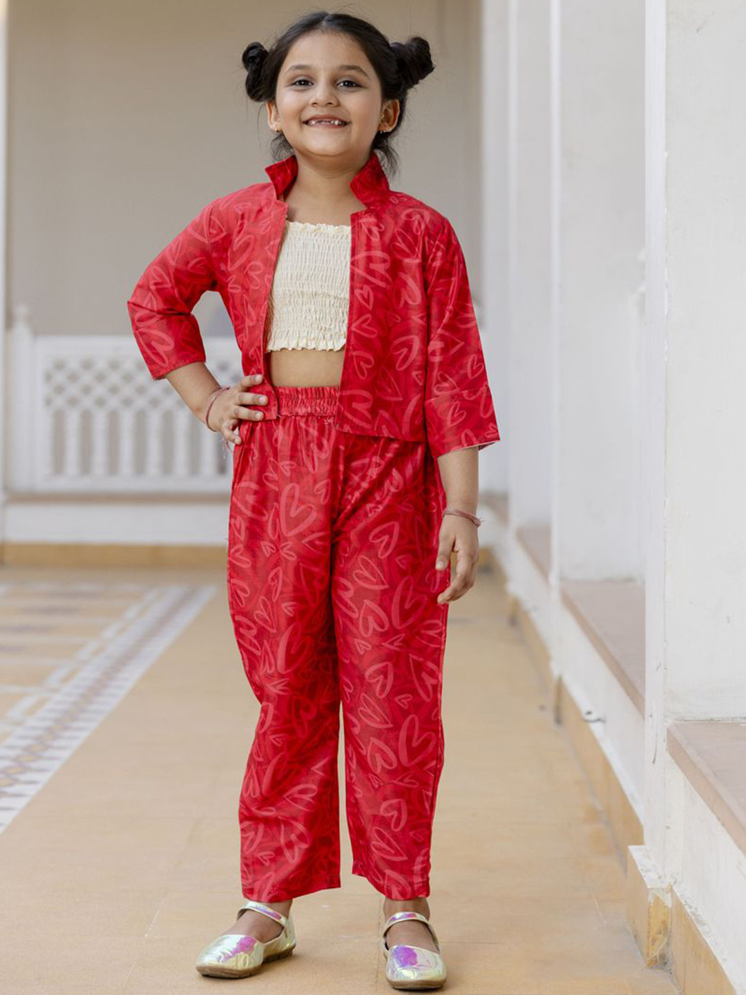 Sangria Girls Shoulder Straps Pure Cotton Top With Trousers & Jacket