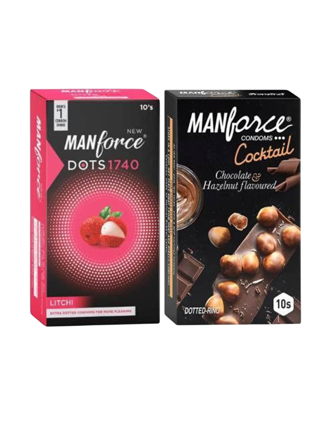 Manforce Set Of 2 Litchi & Cocktail Hazelnut & Chocolate Flavored Condoms - 10 Pcs Each