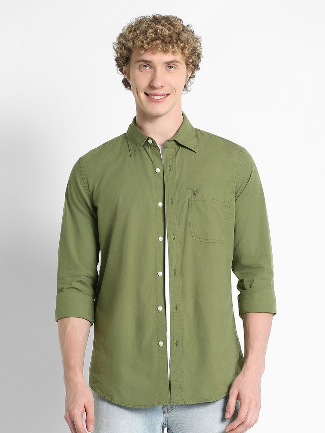 AMERICAN EAGLE OUTFITTERS Relaxed Fit Spread Collar Pure Cotton Casual Shirt