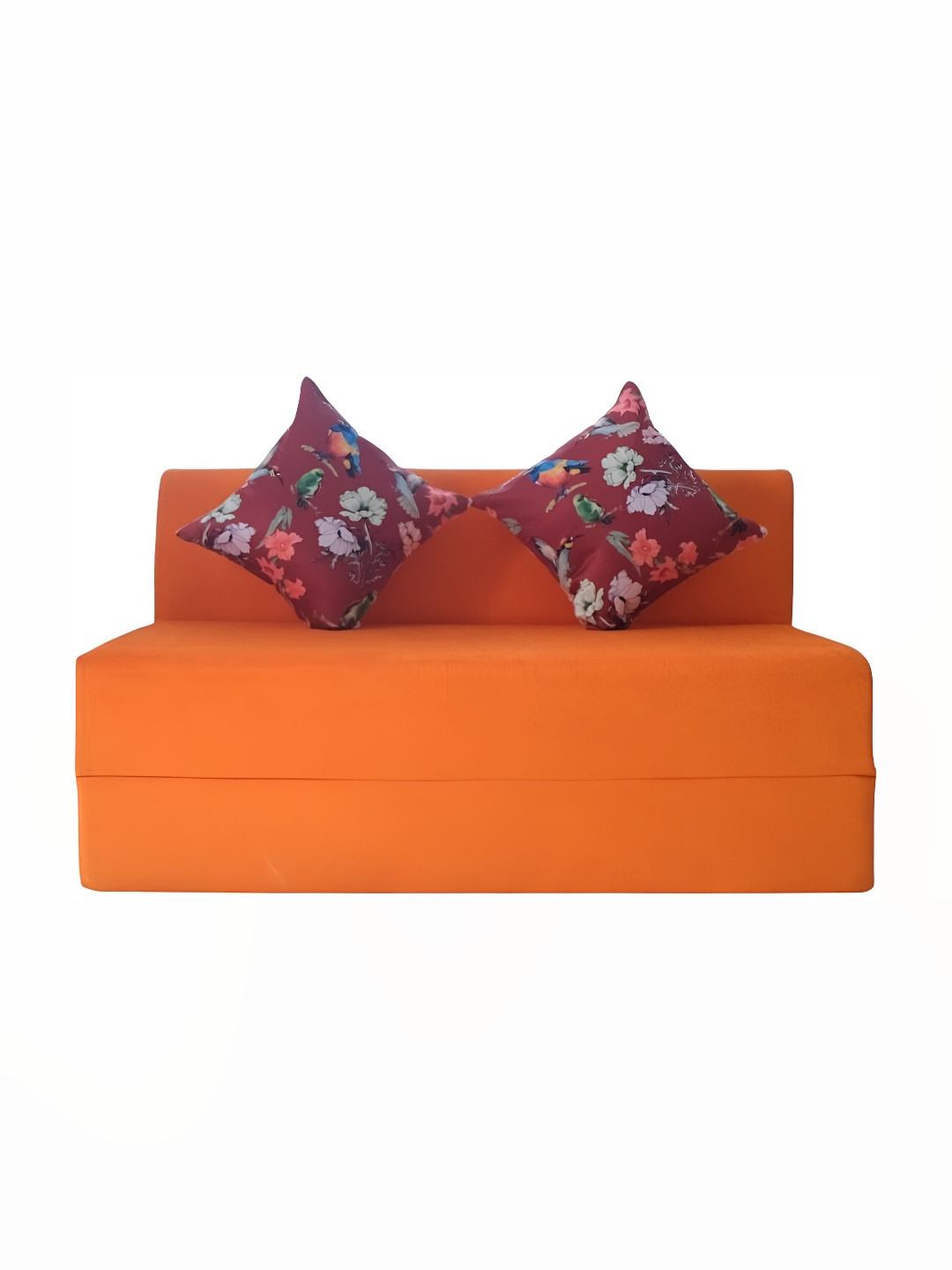 FRIENDS LIFE Orange-Coloured & Maroon 2 Seater Fold Out Sofa Cum Bed