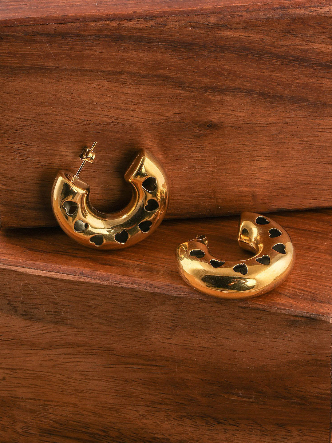 PALMONAS Stainless Steel Gold Plated Contemporary Waterproof Heart Cutout Hoop Earrings