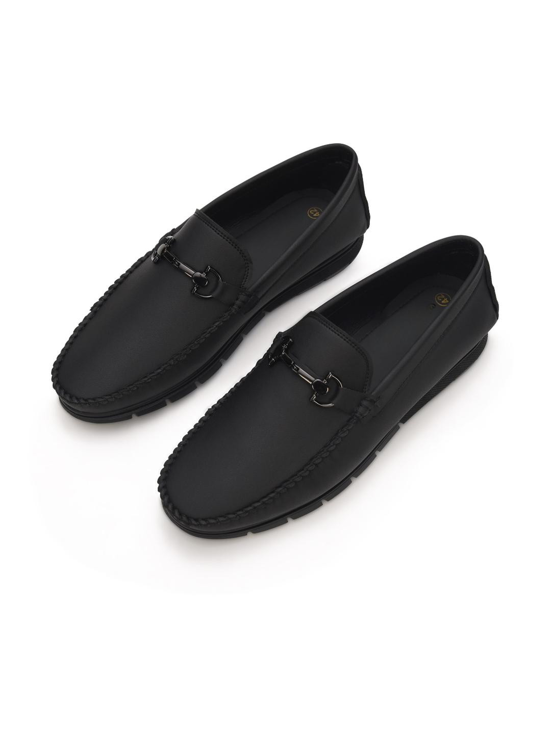 STEPHORN Men's Faux Leather Loafers with Buckle & Flexible Sole