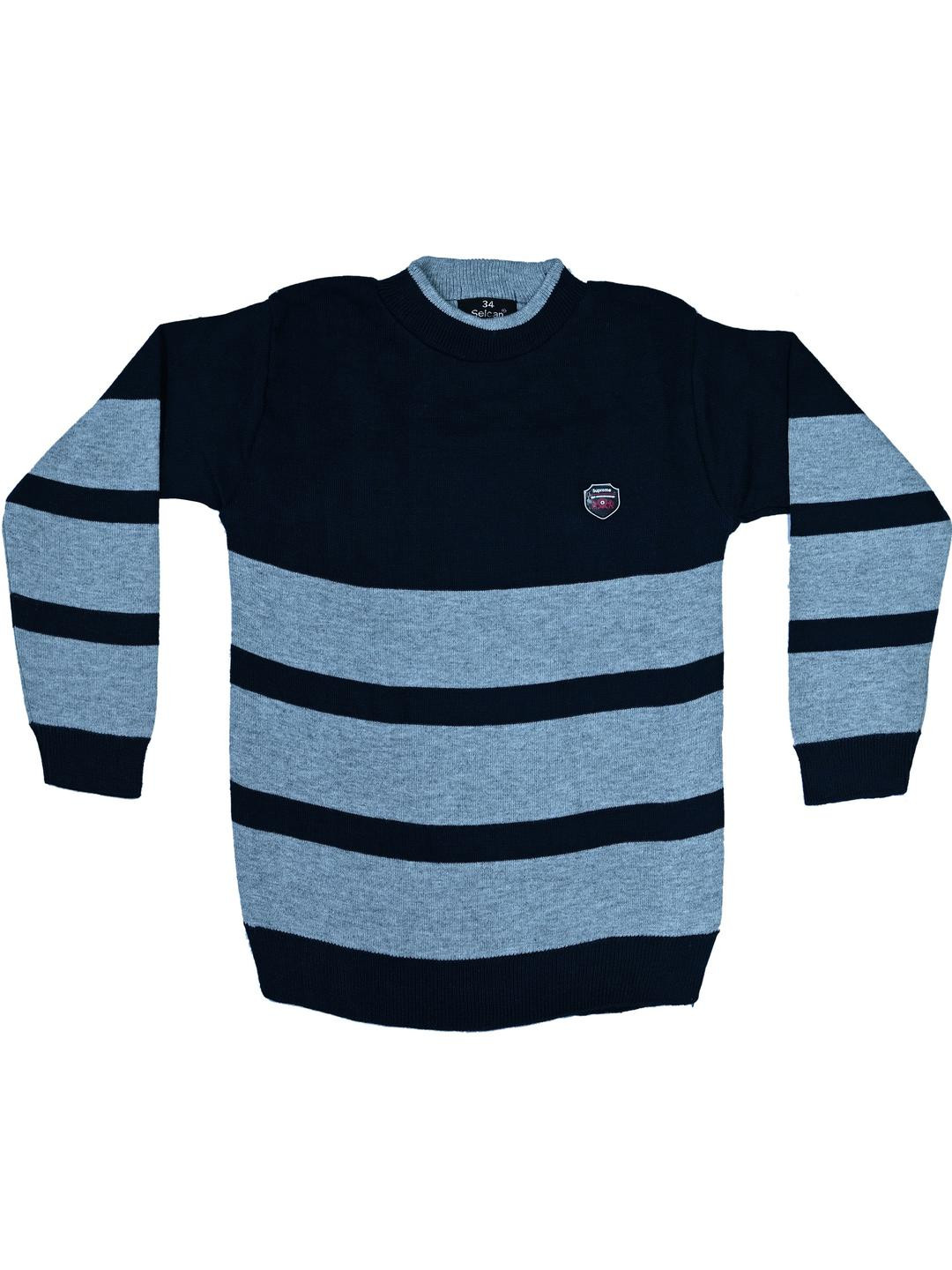 Litton Unisex Kids Navy Blue Striped Woollen Long Sleeves Turtle Neck Sweaters