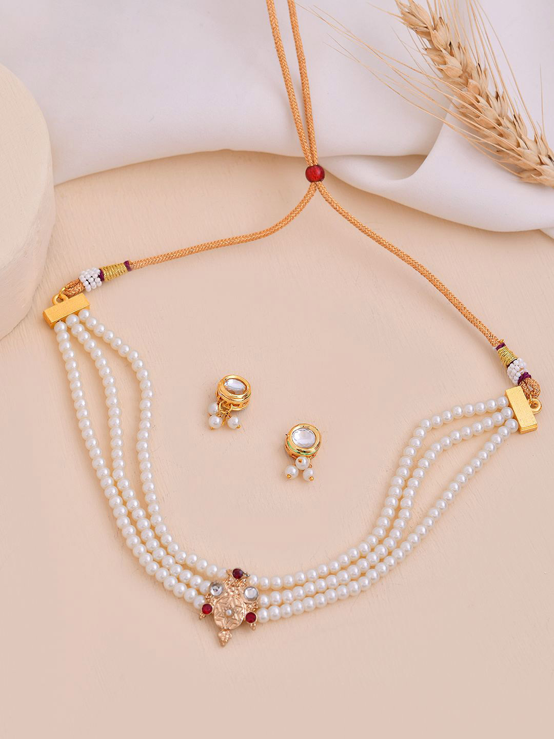 Silvermerc Designs Gold-Plated Pearl Multi-Strand Necklace and Earrings