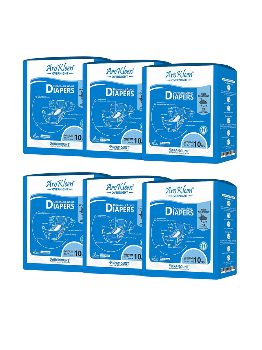 Arokleen Set Of 6 Premium Tape Style Adult Diapers - XL - 10 Pcs Each