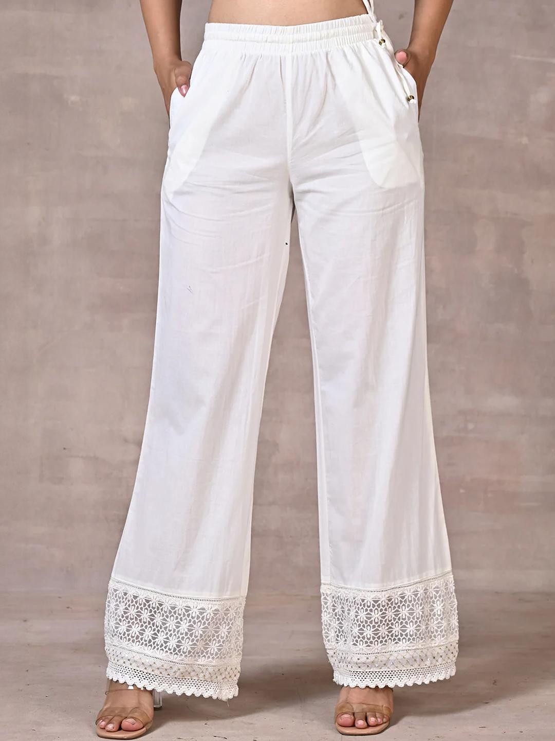 Lakshita Women Off White With Shimmery Details At The Hems Palazzos
