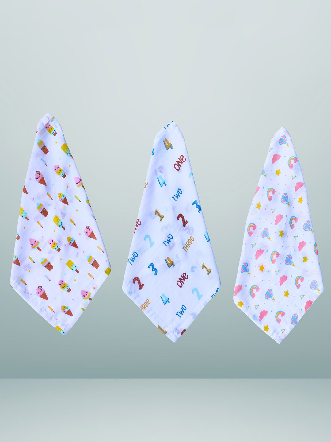 BAESD Kids Set Of 3 Printed Organic Muslin Cotton Baby Wash Cloths