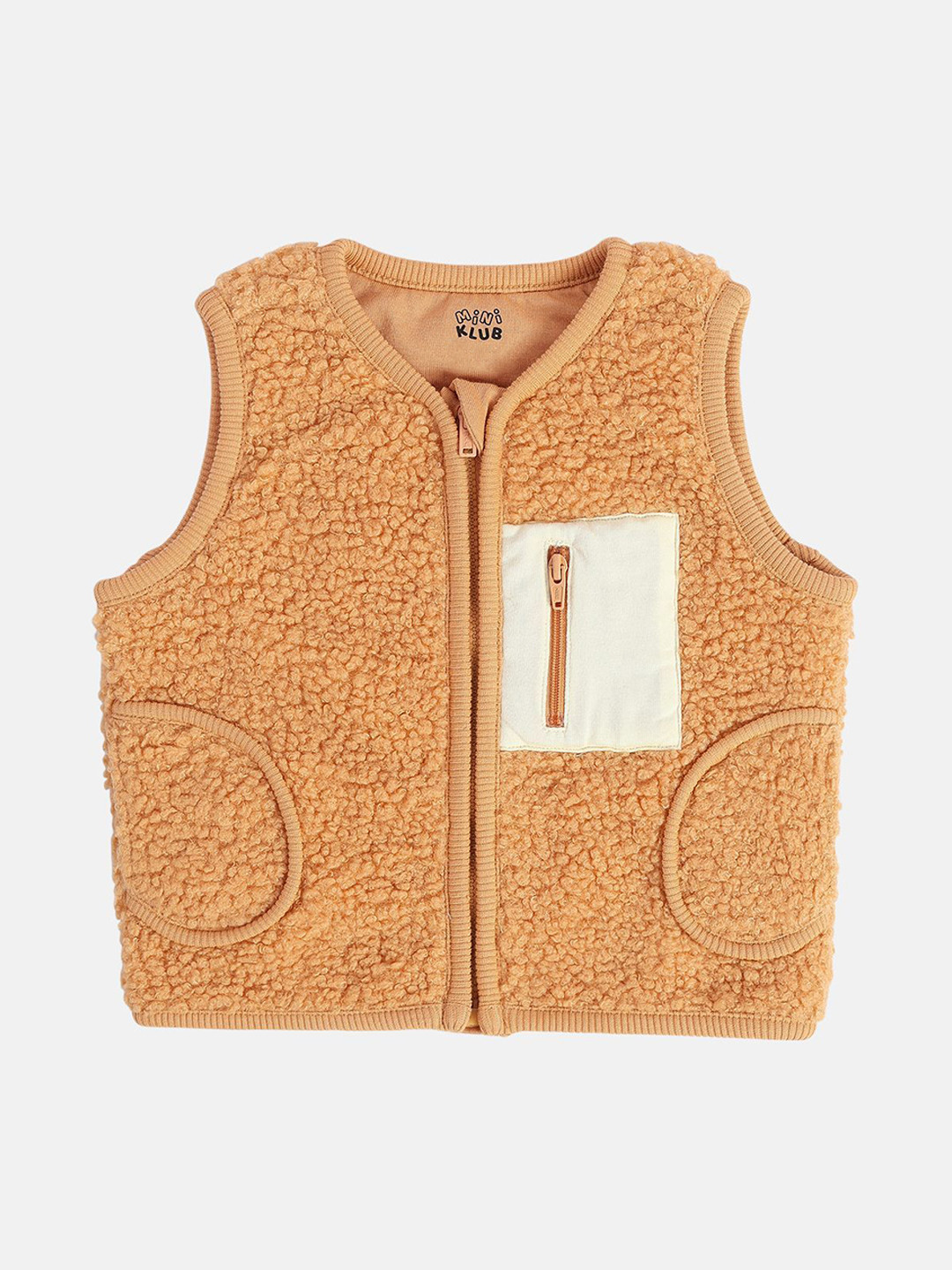 MINI KLUB Boys Collarless Self Design Sherpa Jacket