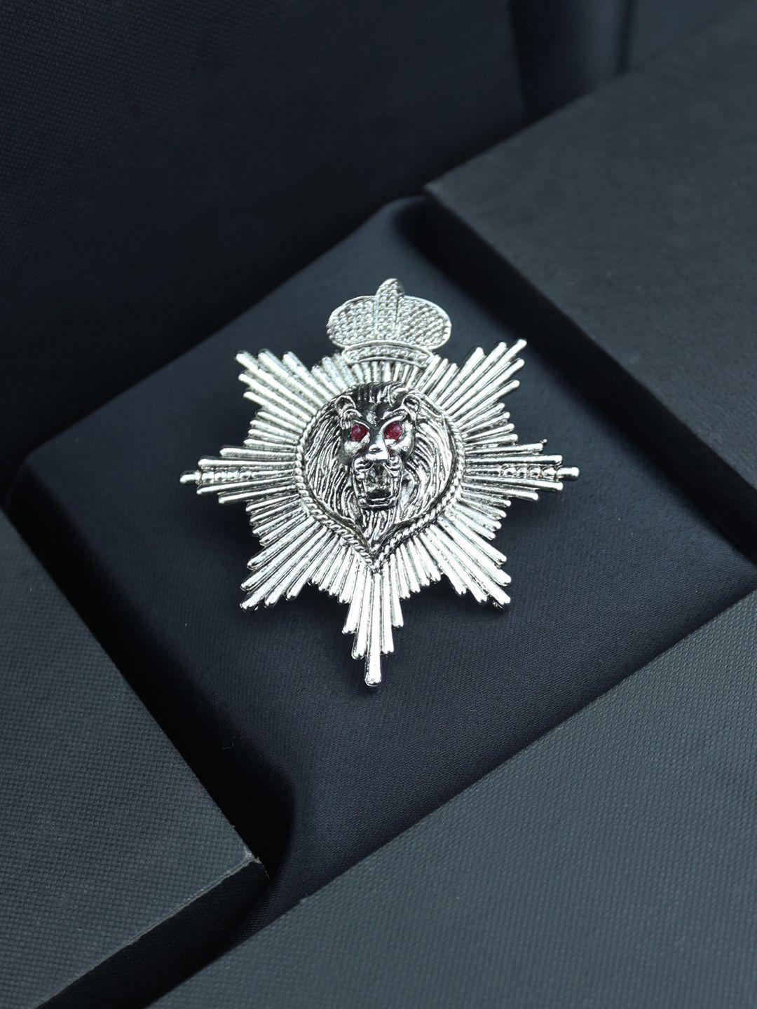 House of Pataudi Silver-Toned Artificial Stones Studded Statement Brooch